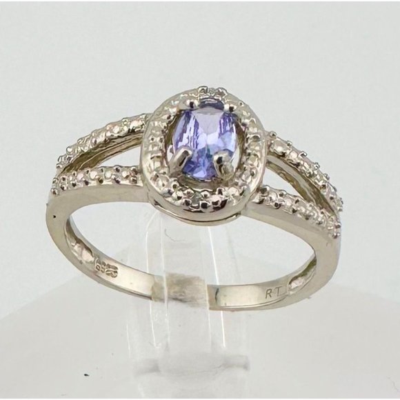 Magical Oval Tanzanite Stone w Diamond Accent in Sterling Silver Split Shank Set - Picture 1 of 11